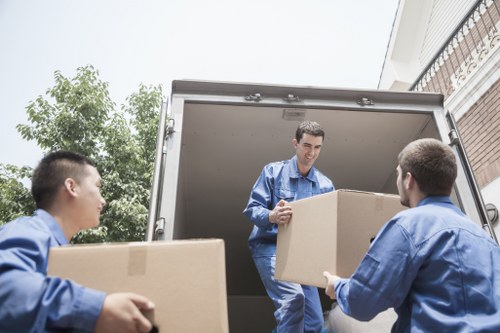 Boxes and moving equipment arranged for a Chelsea relocation